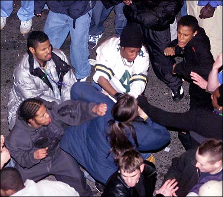 Kris Kime 
            savaged by Black Mob violence. From Rwanda to Seattle, the dangerously violent behavior of Blacks is a genetic historical fact suppressed by Jews to procure this murderous outcome.